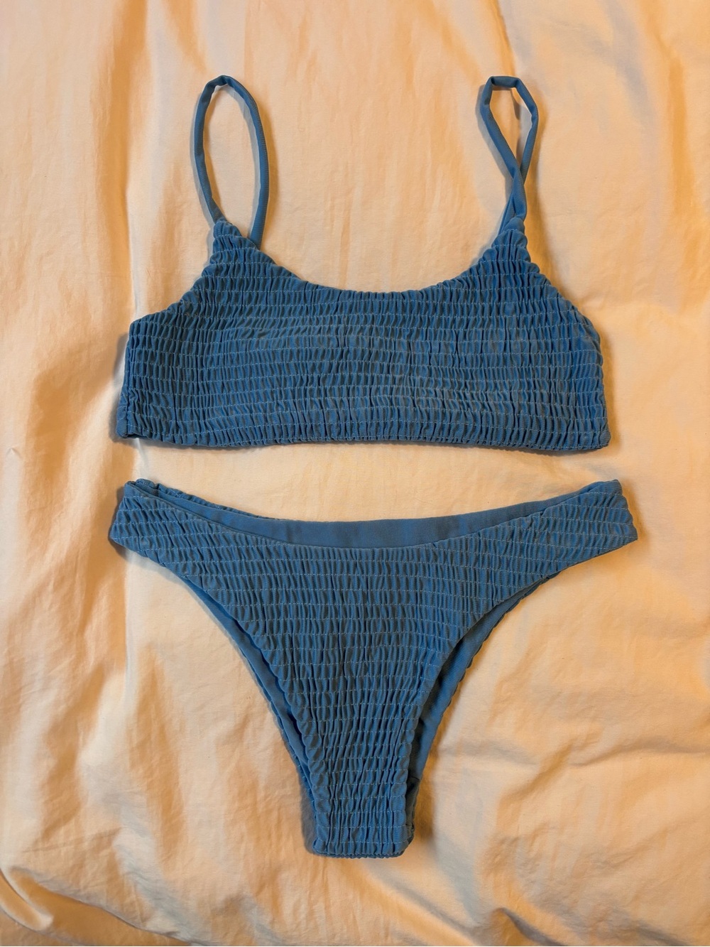 Blue Smocked Bikini Set